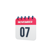 ícone de calendário realista de novembro 3d renderizado data 07 de novembro png