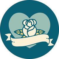 iconic tattoo style image of a heart rose and banner vector