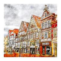 Marktplatz Stadthagen Germany Watercolor sketch hand drawn illustration vector