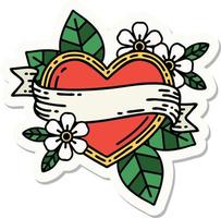 sticker of tattoo in traditional style of a heart and banner vector