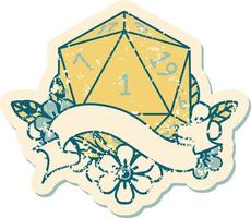 estilo de tatuaje retro natural uno d20 tirada de dados vector