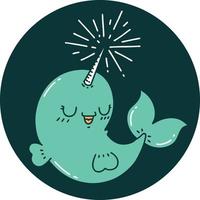 icon of a tattoo style happy narwhal vector