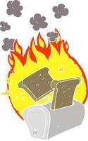 flat color illustration of burning toaster vector