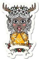 Retro Tattoo Style elf druid character with natural 20 dice roll vector