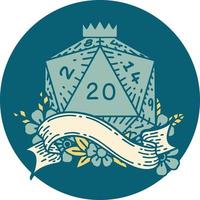 Retro Tattoo Style natural twenty D20 dice roll vector