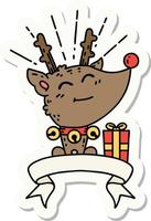 sticker of a tattoo style christmas reindeer with present vector