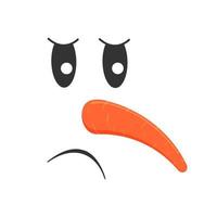 Sad snowman face with carrot nose. Snowman head with unhappy emotion. Winter holidays design vector