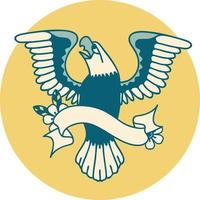 icono de estilo tatuaje con pancarta de un águila americana vector