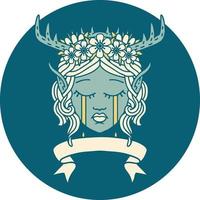 Retro Tattoo Style elf druid character face with banner vector