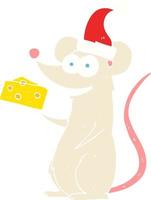 flat color illustration of christmas mouse vector