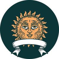 tattoo style icon with banner of a sun with face vector