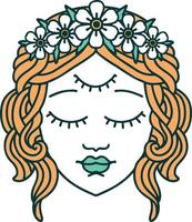 iconic tattoo style image of female face with third eye vector