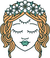 iconic tattoo style image of female face with third eye vector