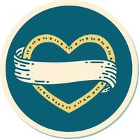 sticker of tattoo in traditional style of a heart and banner vector