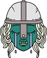 Retro Tattoo Style crying orc fighter character face vector