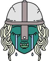 Retro Tattoo Style crying orc fighter character face vector