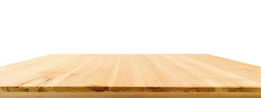 Wood table top isolated on white background photo