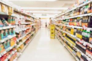 supermarket aisle with product on shelves blurred background photo