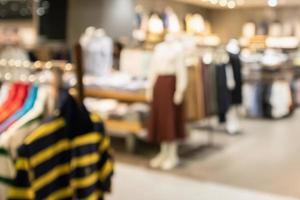 Woman fashionable boutique clothing store window display in shopping mall blur defocused background photo