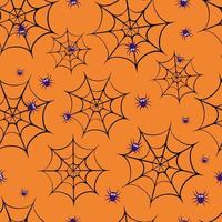 Halloween seamless pattern with cute cartoon spiders and web. Easy to edit vector template for greeting card, banner, poster, party invitation, fabric, textile, wrapping paper, etc