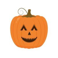 Halloween Pumpkin with smiling face icon isolated on white. Cute cartoon Jack-o'-Lantern. Halloween party decorations. Easy to edit vector template.