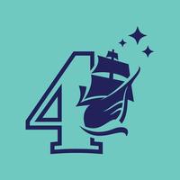 Numeric 4 Old Sail Boat Logo vector