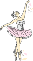 Woman ballet dancer of continuous line drawing in pink color. Dance trend logotype. png