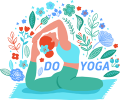 fille de yoga pose dans un style doodle. illustrations de dessin animé mignon personnes dessinées png