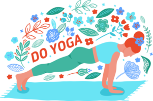fille de yoga pose dans un style doodle. illustrations de dessin animé mignon personnes dessinées png