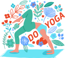 pose de chica de yoga en estilo garabato. lindas ilustraciones de dibujos animados personas dibujadas png