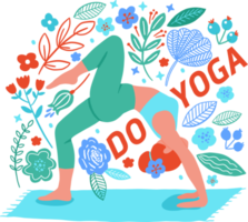 fille de yoga pose dans un style doodle. illustrations de dessin animé mignon personnes dessinées png