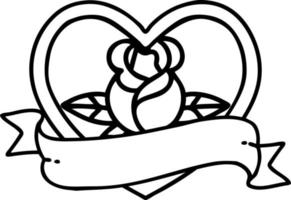tattoo in black line style of a heart rose and banner vector