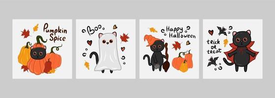 Halloween kawaii cat with costume vector illustration