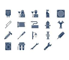 Plumbing work and equipment icon set vector