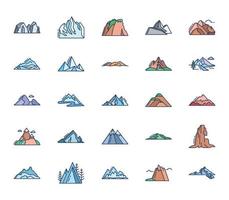 Mountains and land formations icon set vector