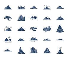 Mountains and land formations icon set vector