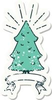 worn old sticker of a tattoo style pine tree vector