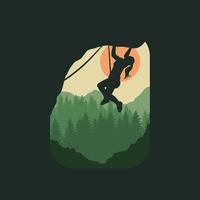 Rock climbing t shirt graphic design, hand drawn line style with digital color, vector illustration