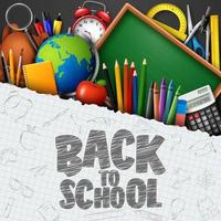 Back to School with school supplies on chalkboard background vector