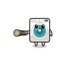 washing machine mascot holding flashlight vector