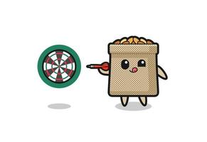 cute wheat sack is playing dart vector