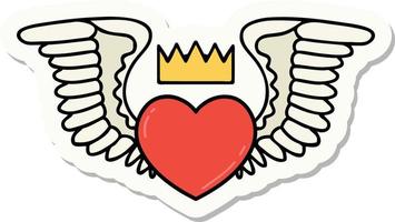 sticker of tattoo in traditional style of a heart with wings vector