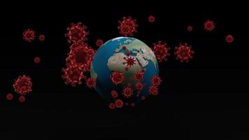 corona virus con globo terrestre - brote de gripe o coronavirus influenza - animación de representación 3d video