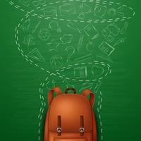 Backpack and Back to school background, with doodle elements on chalkboard vector