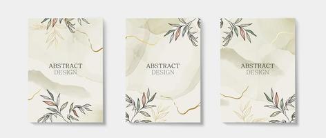 Abstract Luxury Nature Watercolor background for wedding or invitation card and cover design. Minimal and Elegant template with flower, leaves and golden line elements vector illustration