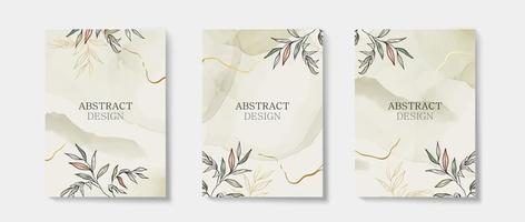 Abstract Luxury Nature Watercolor background for wedding or invitation card and cover design. Minimal and Elegant template with flower, leaves and golden line elements vector illustration