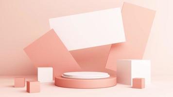 Minimal scene with podium and abstract background. Gold and pastel color scene. Trendy for social media banners, promotion, cosmetic product show. Geometric shapes interior 3d animation loop video