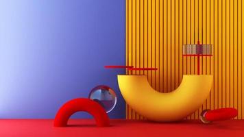 minimaler abstrakter geometrischer hintergrund mit direktem sonnenlicht in pastellfarben. schaufensterszene mit leerem podium für produktpräsentation 3d-rendering-animationsschleife video