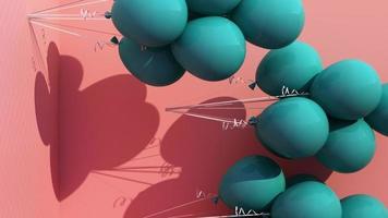 Representación 3d, globo amarillo volando y pasando por la puerta abierta, objetos aislados en fondo amarillo brillante y puerta azul. metáfora abstracta, concepto mínimo moderno. animación en bucle video