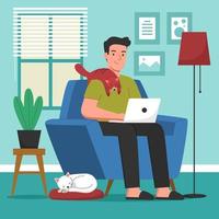 hombre con gatos en casa vector